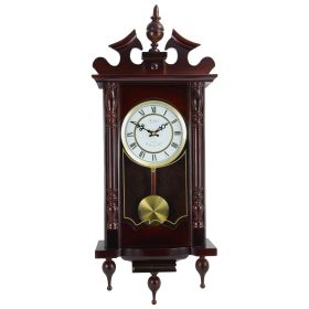 Bedford Clock Collection Classic 31 Inch Chiming Pendulum Wall Clock in Cherry Oak Finish