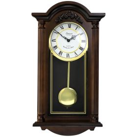 Bedford Clock Collection Noah 22 Inch Chestnut Wood Chiming Pendulum Wall Clock