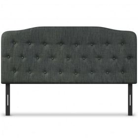Queen Upholstered Headboard with Adjustable Heights-Dark Gray - Color: Dark Gray - Size: Queen Size