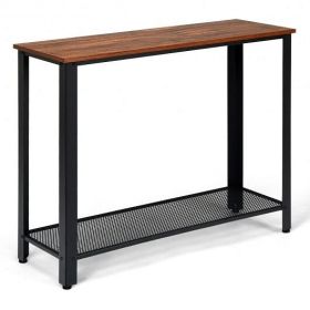 Metal Frame Wood  Console Sofa Table with Storage Shelf-Black - Color: Black
