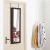 Lockable Wall Door Mounted Mirror Jewelry Cabinet w/LED Lights-Brown - Color: Brown