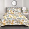 3 Piece Reversible Yellow Grey Floral Cotton Quilt Set in King Size