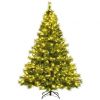 Pre-lit Hinged Christmas Tree wth Glitter Tips and Pine Cones - Color: Green - Size: 7 ft